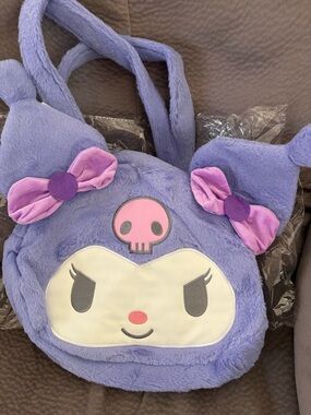Sanrio Kuromi Lavender Plush Shoulder Bag with Pink Accents